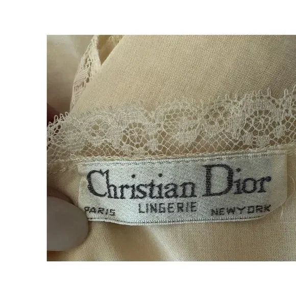 Vintage 50's Christian Dior cream & pink lace long nightgown size small - Picture 12 of 16